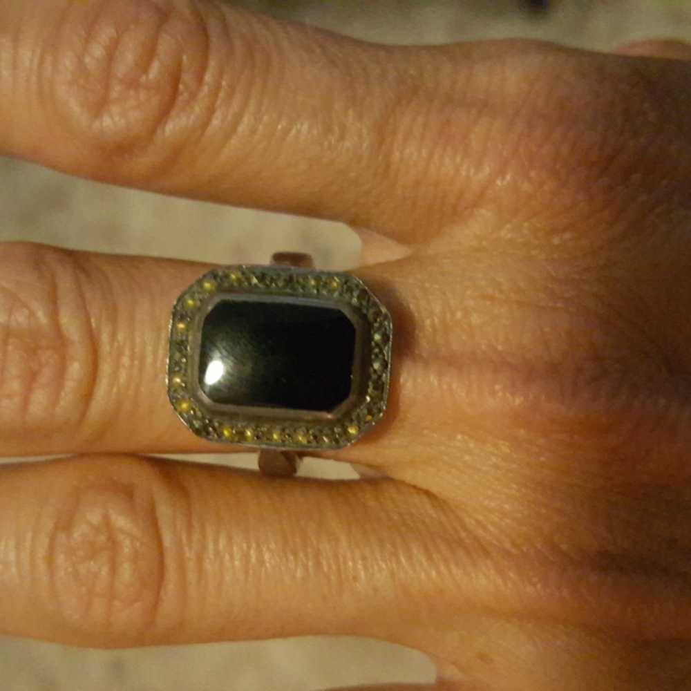 Silver Square Ring With Black Stone - image 1